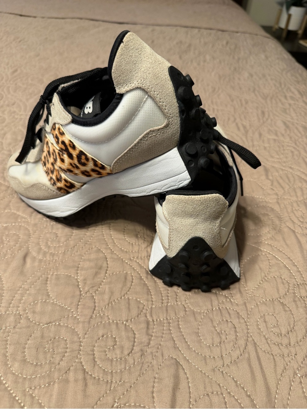 New Balance 327 Beige, White & Leopard Accent Women's Sneakers 1037